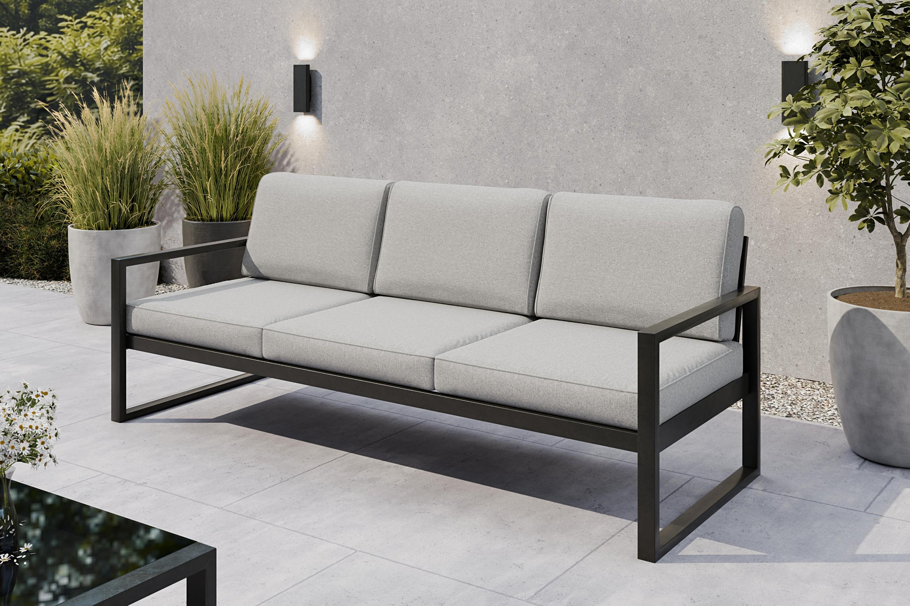 Margaret Hadas24 Gartensofa 3 Sitzer Outdoor Madera Lounge Couch Terrasse wetterfest Balkonmöbel Sitzbank mit Lehne, Gartenmöbel schwarz, hellgrau