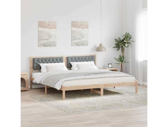 Massives Kiefernholz Modernes Bettgestell Klare Linien Braun 200 x 200 cm Bettgestell Hellgrau 200x200 Massivholz Kiefer mit Gepolstertem Kopfteil Lattenrost Modern Minimalistisch