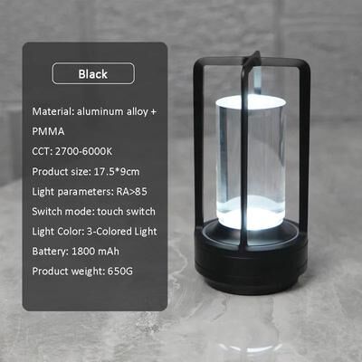 Inspired Living LuxeGlow Rechargeable Crystal Table Lamp With Touch Dimming LED Light black