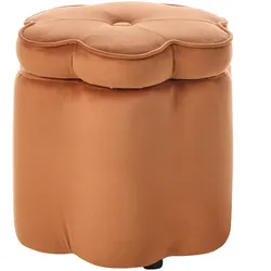 KINDERHOCKER mit Stauraum Samtstoff Orange Blume Flower