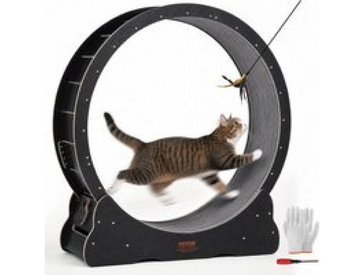 VEVOR Roue d'Exercice pour Chat 1100 mm Grande Roue de Course d'Intérieur, avec Tapis Roulant Amovible, Teaser pour Chat pour Courir, Marcher, Entraînement, Convient à la Plupart des Chats, Noir