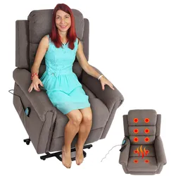 Fernsehsessel MCW-K63, Relaxsessel Sessel, Liegefunktion Aufstehhilfe Massage Heizfunktion, Stoff/Textil ~ dunkelgrau