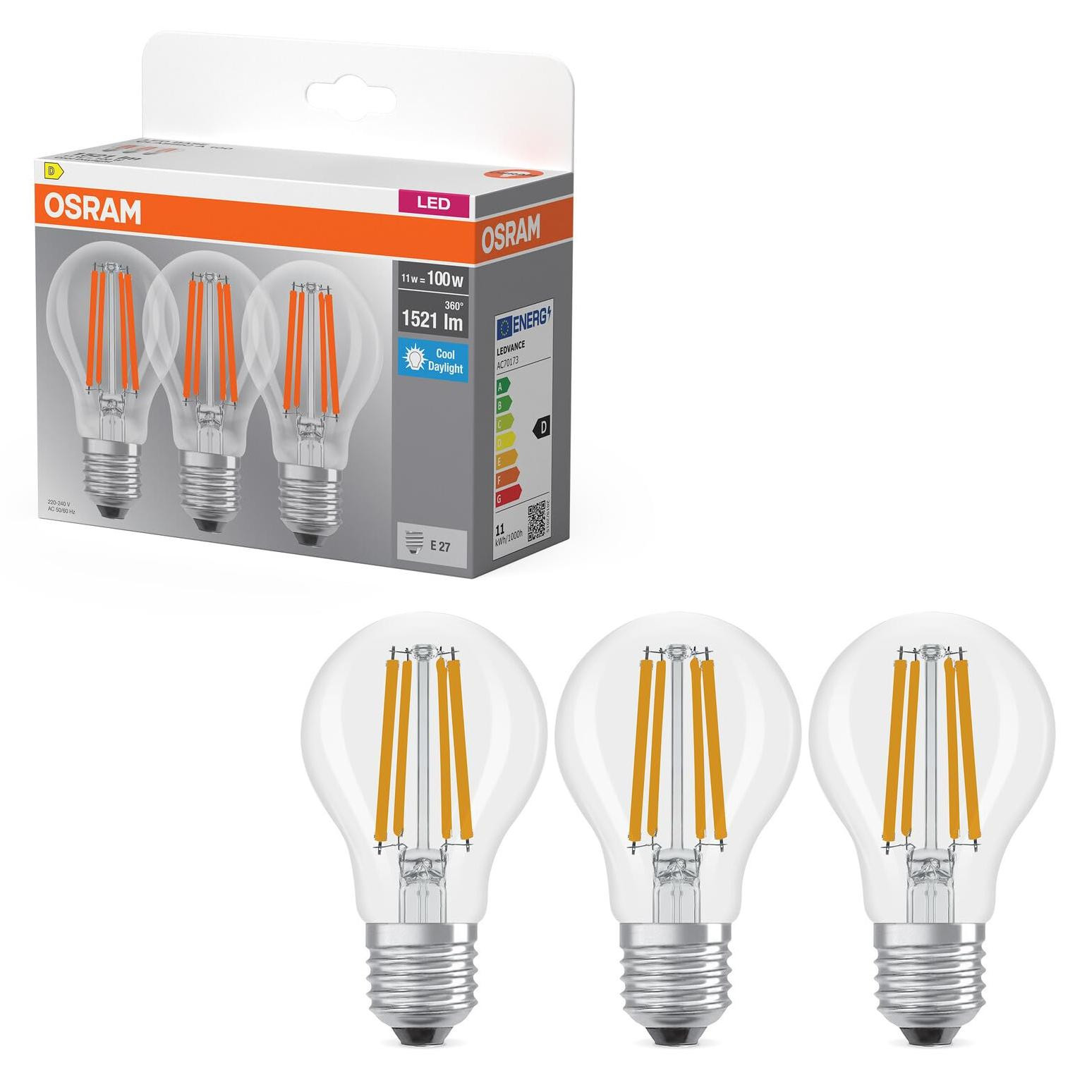 Osram LED-lamp LED BASE CLASSIC A, 11W, E27, koud wit, helder
