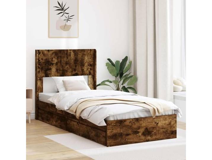 RJPLMFV Bettgestell mit Stauraum und Kopfteil, 2-teilig Holzwerkstoff, Lamellen im Lieferumfang enthalten, modernes Design, integrierte Aufbewahrung, einfache Reinigung
