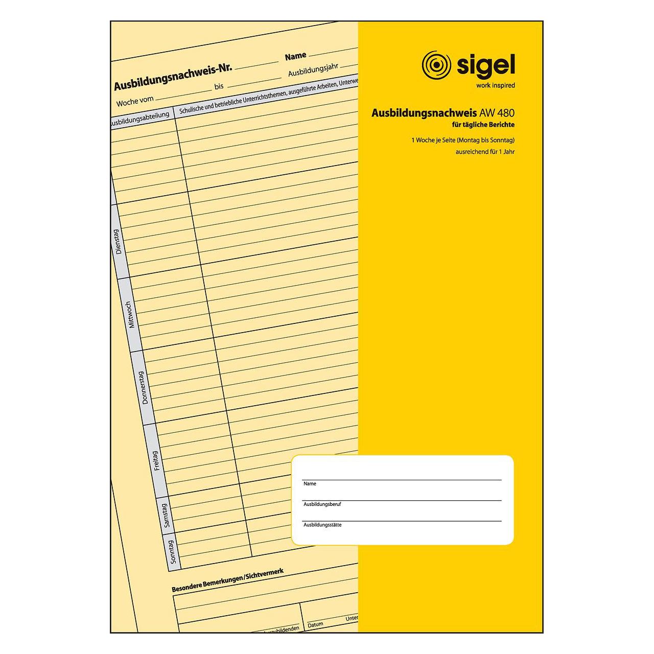 SIGEL Ausbildungsnachweis, tägliche Eintragungen Formularbuch AW480