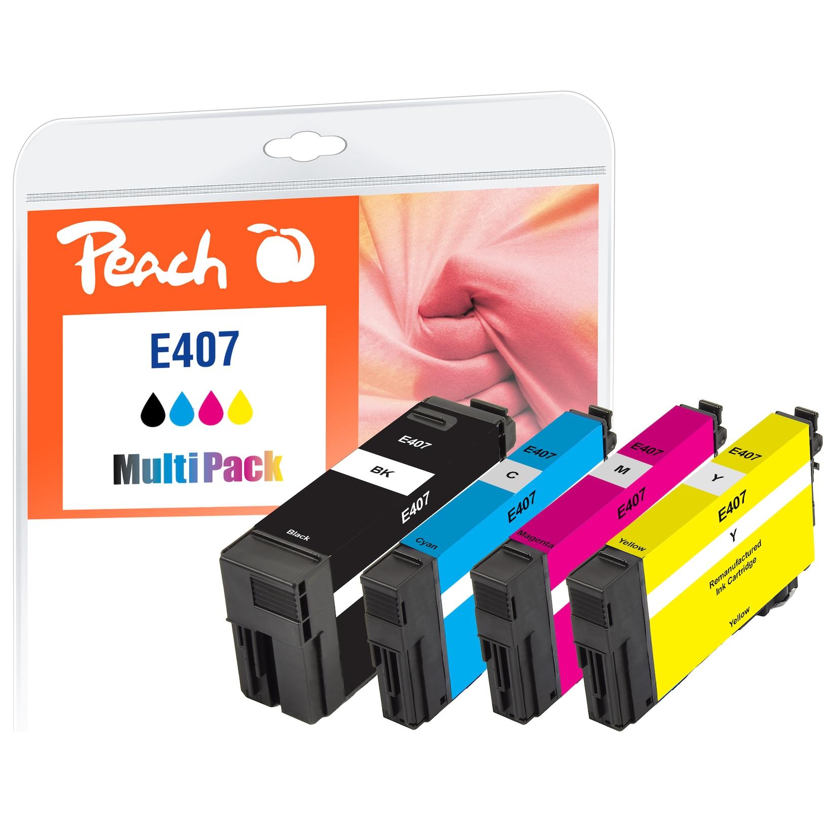 Peach E407 4 Druckerpatronen (bk/c, m, y) ersetzt Epson No. 407 für z.B. Epson WorkForce Pro WF -4745 DTWF (wiederaufbereitet)