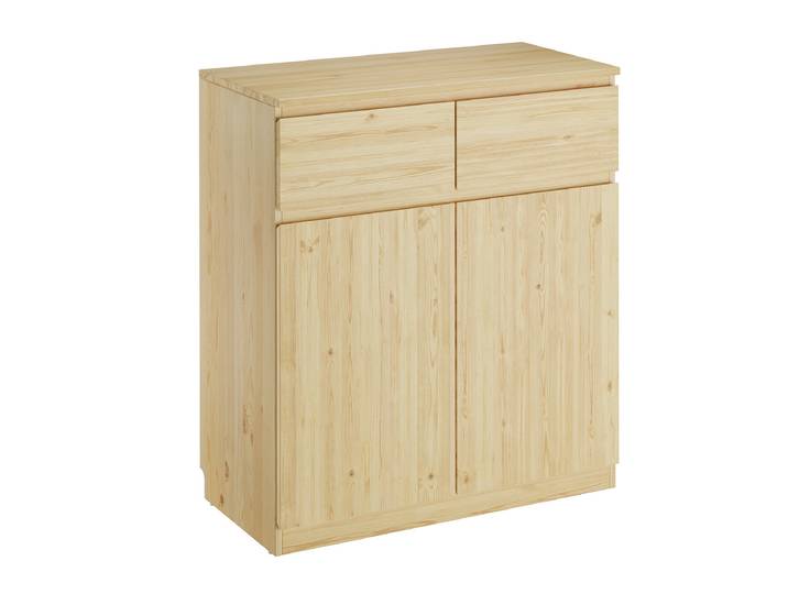 Holzkommode Sideboard mit 2 Schubladen und 2 Türen Kiefer Natur
