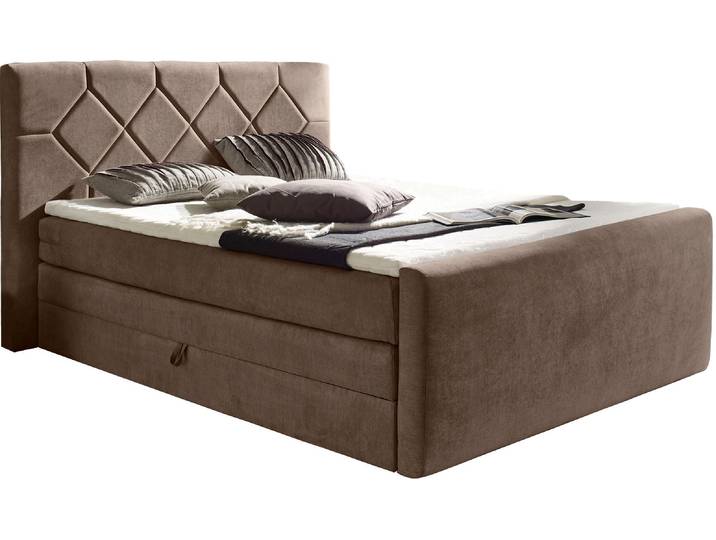 Boxspringbett HOME AFFAIRE Atlanta , schwarz, B:160cm L:221cm, Kunststoff, Massivholz, Stoff, Komplettbetten, Boxspringbett, inklusive Topper und Bettkasten