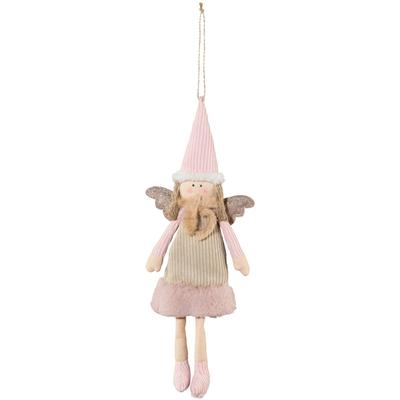Dekohänger CREATIV DECO "Weihnachtsdeko", rosa, B:13cm H:38cm T:6cm, Polyester, Dekohänger, mit Plüsch-Schal