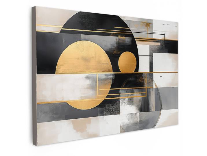 LEINWANDBILD Abstrakt - Gold - Silber - Formen - Ästhetisch - Modern XXL 150x100 cm