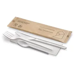 Natureko Kits 4/1 CPLA weiß wiederverwendbar (Besteck + Papierserviette) (250 Einheiten)