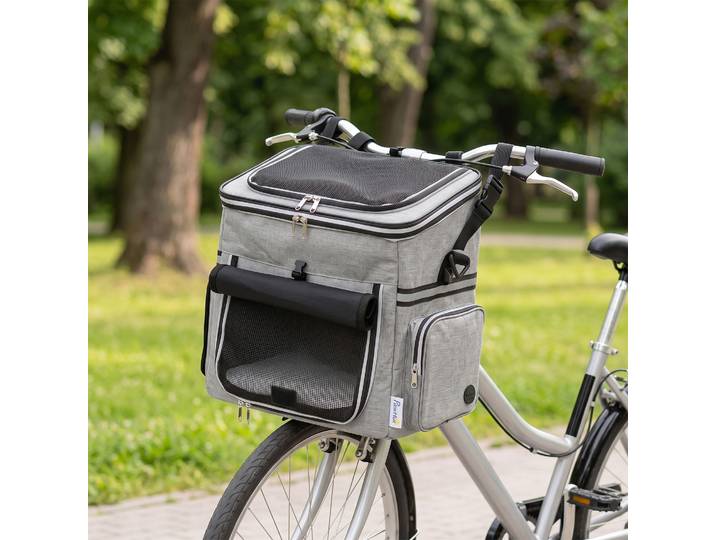 PawHut Panier Vélo Chien Chat Portable 33x26x35cm Gris Clair