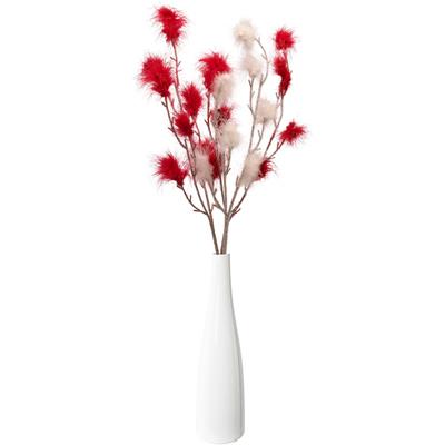 Tischvase CREATIV HOME "Vase mit Federzweigen", weiß (weiß, rot), H:27cm Ø:7,5cm, Keramik, Vasen, für die moderne Einrichtung