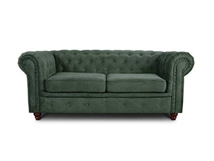 Sofnet - Sofa Chesterfield Asti 2-Sitzer (Grün, Capri 74) Couchgarnitur, Polstersofa, Glamour Design, Strukturstoff, Holzfüße, komfortabel für Wohnzimmer