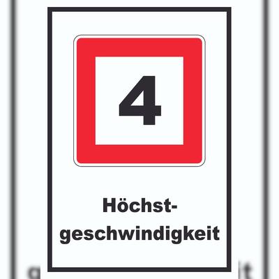HB-Druck Höchstgeschwindigkeit 4 km/h nicht zu überschreiten Schild mit Symbol und Text A5 (148x210mm)