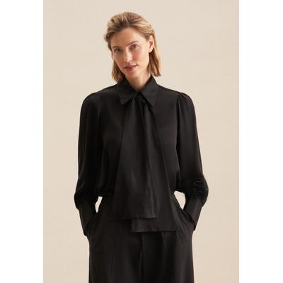 Schluppenbluse SEIDENSTICKER "Schwarze Rose", Damen, Gr. XL (42), schwarz, 61% Acetat, 31% Viskose, 8% Baumwolle, unifarben, regular fit, ohne Ausschnitt, Blusen Schluppenbluse, 1/1 Kragen Uni