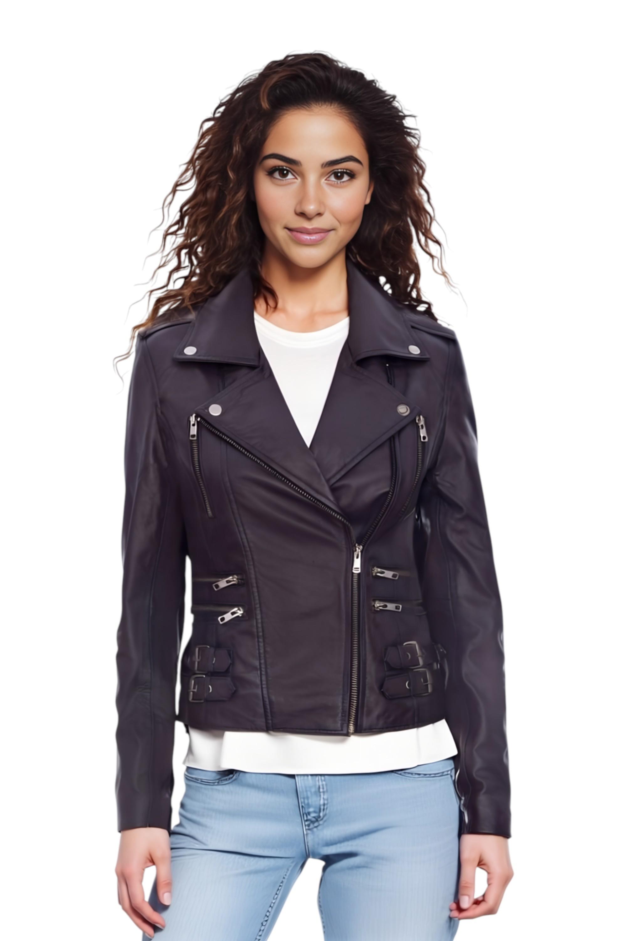 Damen Leder Lila Brando Bikerjacke-Constantia