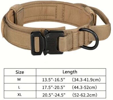 Inspire Select Tactical Dog Collar With Handle Adjustable Military Nylon Training Collar, Heavy Metal Buckle For Large Dogs khaki xl