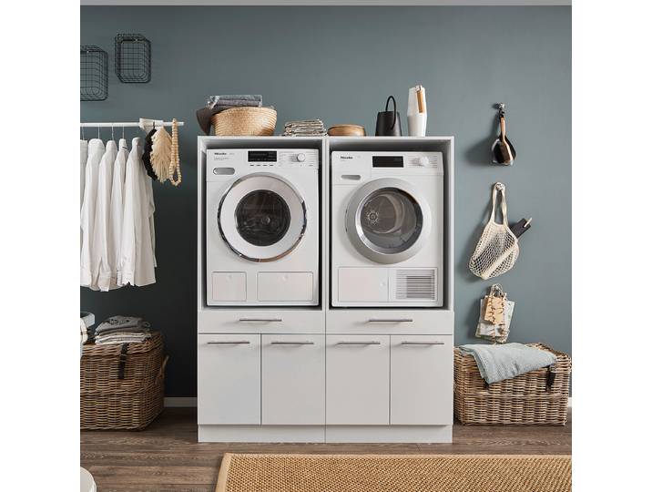 Armoire pour lave-linge B 135cm Blanc/Blanc