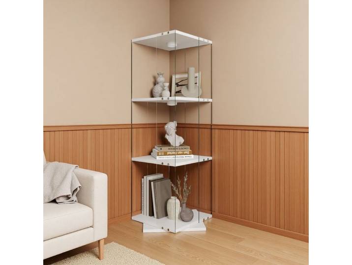 Vitrine en verre - URBANLUXE - 3 étagères - Éclairage LED - Pivotante 360° - Sans portes