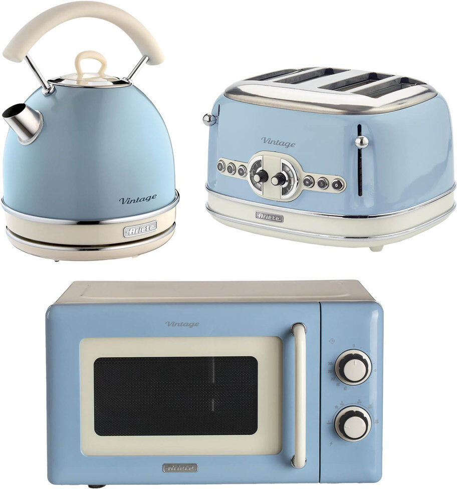 Ariete Vintage Dome Kettle, 4 Slice Toaster & Microwave Blue
