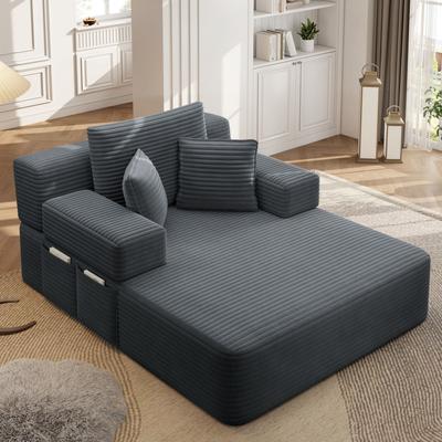 Telepassa Convertible Oversized Plush Corduroy Chaise Lounge Sofa Bed with 3 Soft Pillows