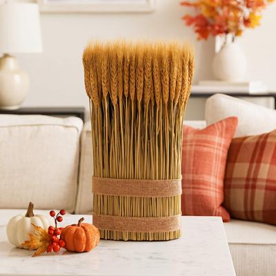 Bergamo Art Preserved Decorative Wheat Arrangement Standing Plant – Natural Gold Botanical Accent for Fall Home Décor - 15.5 inches