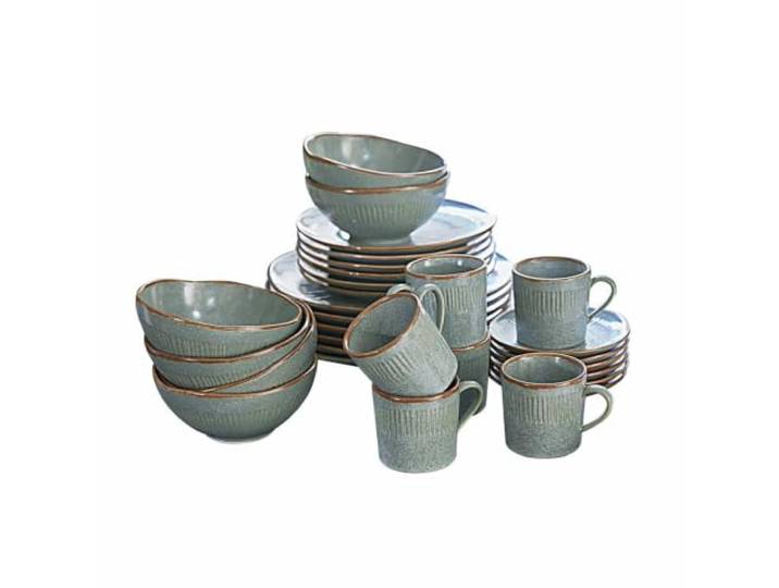 LOBERON Geschirr 30er Set Périers, türkis/braun Bewusst unebenes Design, Handgetöpferte Optik, Hochwertiges Steinzeug