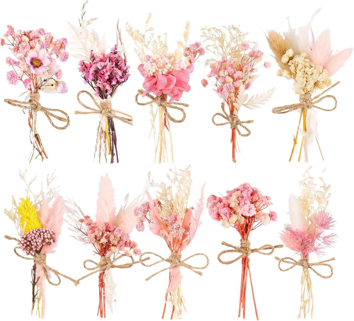 Set van 12 kleine paarse gedroogde kunstbloemen voor DIY decoratie