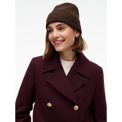 Strickmütze TOMMY HILFIGER "TH FLAG PIMA COTTON BEANIE", Damen, braun (truffle braun), Baumwollmischung, Mützen Strickmütze, Beanie mit Logostickerei, mit Kaschmiranteil Unisex