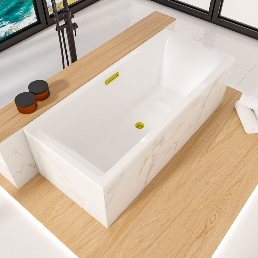 ECOLAM Badewanne Heaven Slim 180x80 cm niedriger Rand moderne Acrylwanne ClickClack golden TOP Qualiät Rechteck