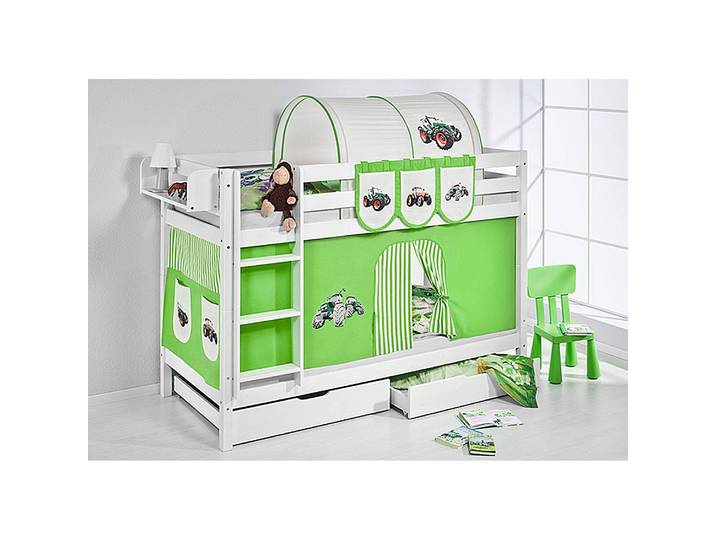 Lits superposés Tracteur 90 x 200cm Blanc/Vert clair