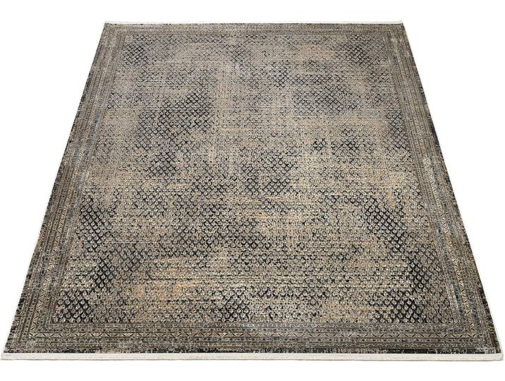 Teppich WK WOHNEN POINTS , schwarz (beige, schwarz), B:140cm H:7mm L:195cm, Modal, Polyester, Teppiche, Teppich, hochwertiger Materialmix mit seidigem Glanz