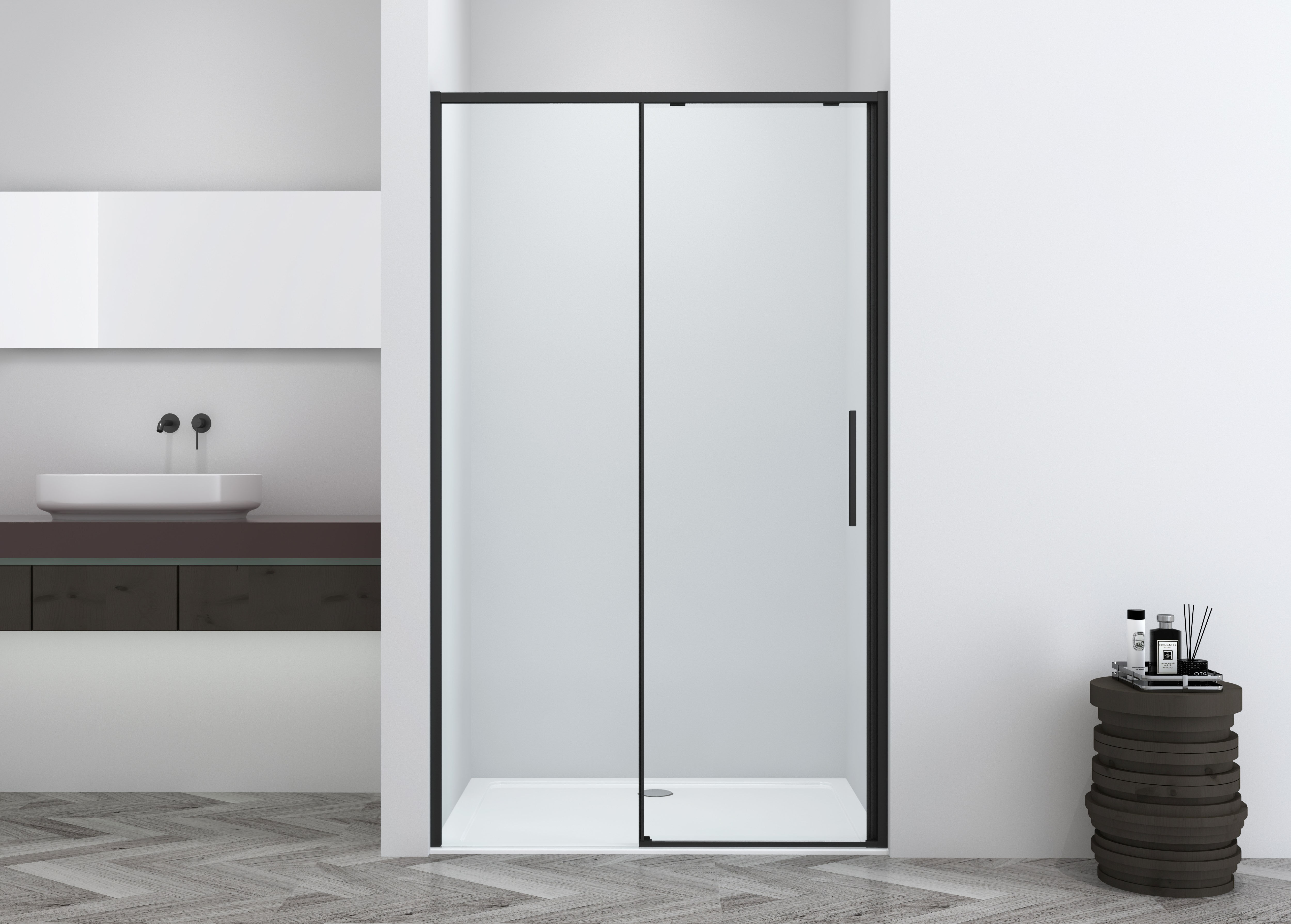 Dusch-Schiebetür SANOTECHNIK "Sanotechnik SlimLine Schiebetür schwarz", schwarz, B:120cm H:200cm, Duschtüren, Dusch-Schiebetür, Easy Clean Beschichtung