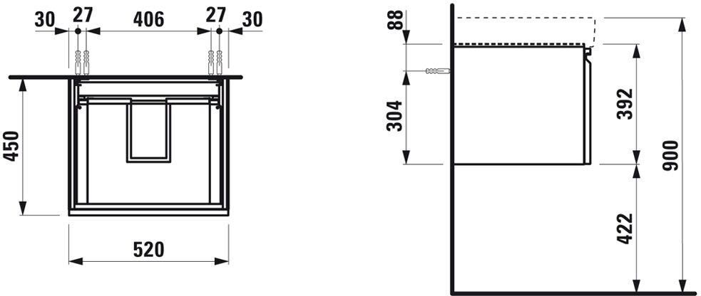 LAUFEN PRO S Waschtischunterbau 52 cm mit 1 Auszug