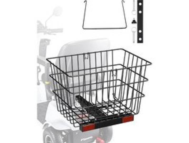 VEVOR Panier Arrière de Scooter de Mobilité Métallique Robuste, 39x30x30 cm, Capacité de Charge 10 kg, avec Poignée, Fonctionne avec Récepteur 25,4 mm, Compatible avec la Plupart Scooters de Mobilité
