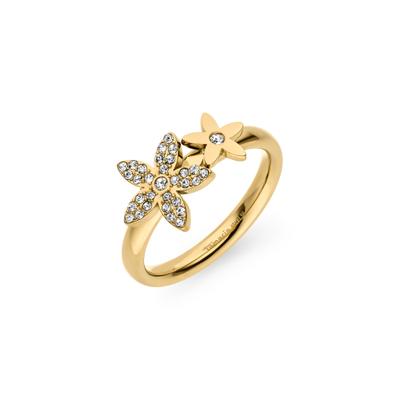 Fingerring TAMARIS "Schmuck Geschenk Edelstahl Ring The new Glitter Flower Blüten/Blumen" Gr. 54, gelbgoldfarben, kristallweiß, Fingerringe, Damen, 54, Edelstahl, 2,7mm, Fingerring, mit Zirkonia (synth.)