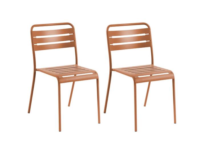 Beliani Gartenstuhl 2er-Set Metall Braun Lefkada, 38x80x54 cm, Gartenmöbel, Gartensessel, Gartenstühle