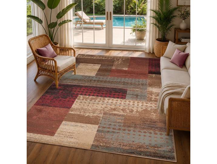 Tapis moderne graphique rouge foncé 200x290