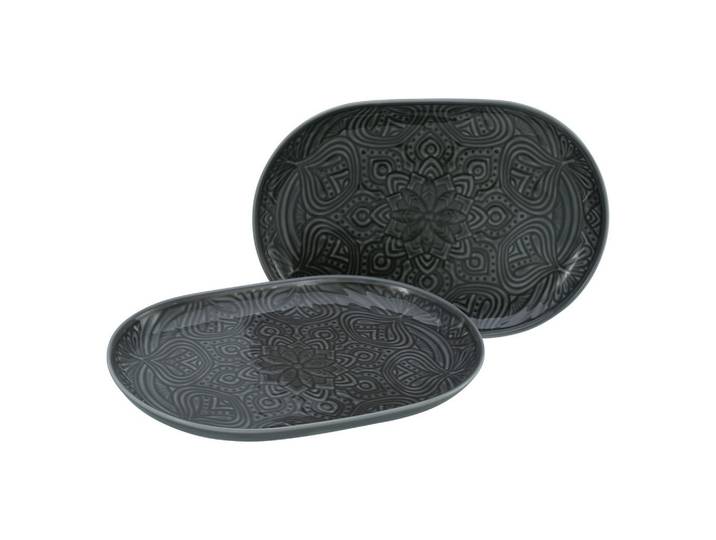 Creatable Servierplatten-Set, Dunkelgrau, Keramik, 2-teilig, orientalisch, oval, 23x7x30 cm, Geschirr, Tischkultur & Serviergeschirr, Servierplatten