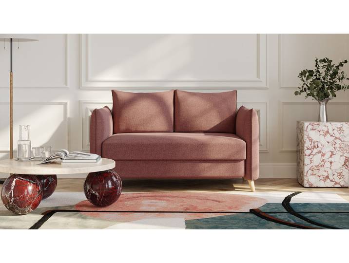 BRUNO Schlafsofa 120cm in Hazelnut Rot Braun Pillow stabiles Massivholz & Boxspringkomfort