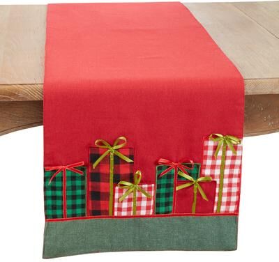 Saro Lifestyle "Merry and Bright Christmas Gifts Table Runner - 16""x72"""