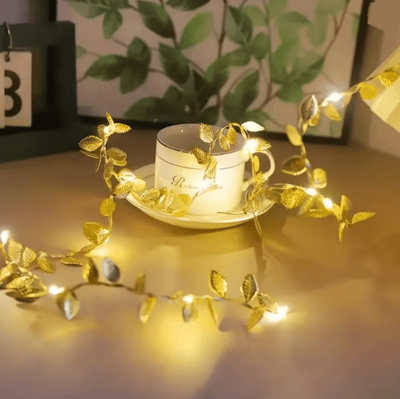 Inspire Essentials LumiLeaf Golden Tiny Leaves Fairy String Lights Battery Powered Copper Wire Decor 5m 50leds golden Warm Light