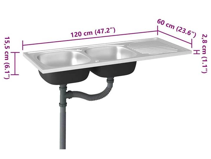 vidaXL Doppelspüle Silbern 1200x600x155 mm Edelstahl
