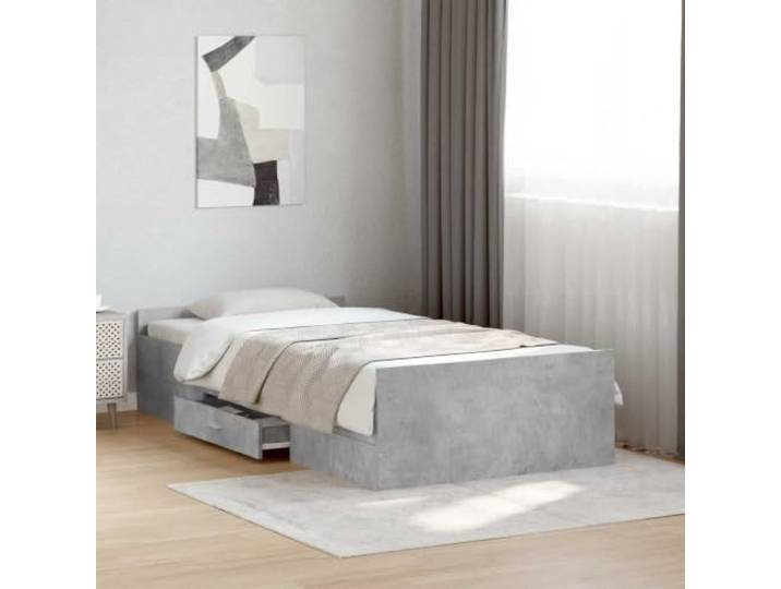 RJPLMFV Bett mit Stauraum, 80 x 200 cm, mit Schublade, Betongrau Holz Ingenieurskunst, Griffe aus Metall, silberfarben, Latten, modernes Design