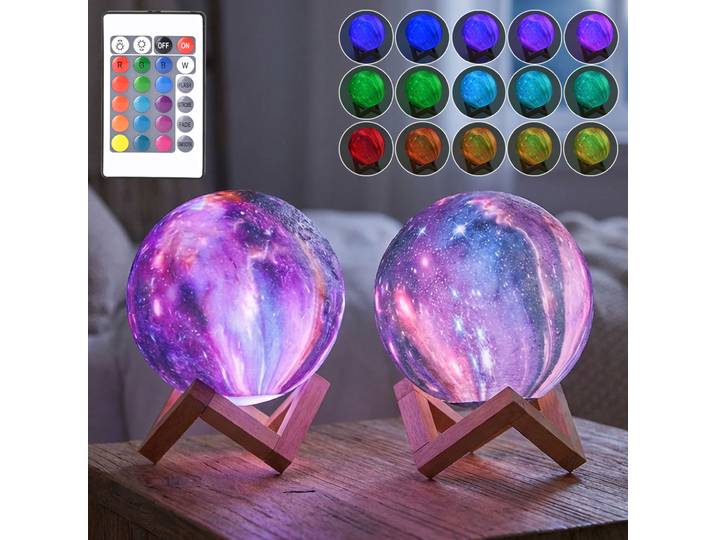 2er-Set 3D Galaxy Mond Lampe, dimmbar, 16 Farben & 5 Lichtmodi