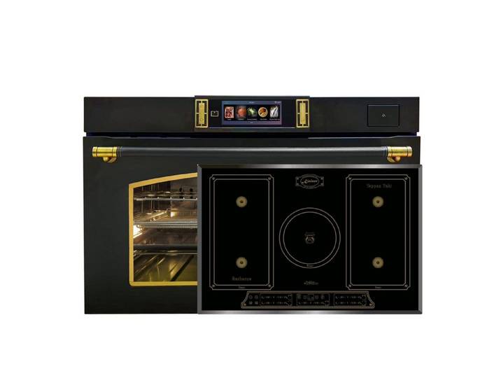 Kaiser Küchengeräte Backofen-Set Herd Set Autark Retro Backofen XXL Dampfbackofen 133 L, 90 cm, TFT FullTouch Display, 37 Programmen: 100 % Dampfgaren, Sous-Vide, Gären, Heißluft PLUS+Induktionskochfeld 77cm EH 9361 AD+KCT 7797 FI Em, mit 1-fach-Teleskopauszug