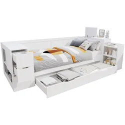 Tagbett 90x200 cm mit Stauraum – multifunktionales Kinderbett aus MDF in Weiß für tagsüber als Sofa und nachts als bequemer Schlafplatz