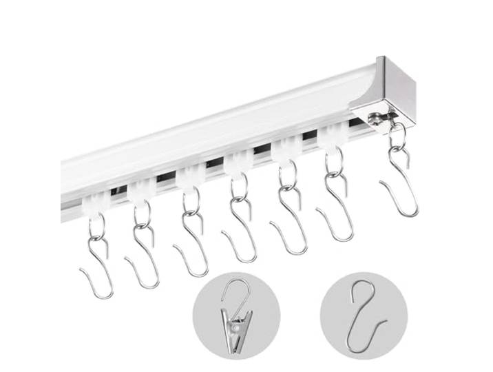 VEVOR Ensemble de rails de rideaux de plafond\, 1\,8 m\, système de rails de plafond coulissants pour rideaux\, séparateur de pièce fixé au plafond/au mur pour chambre avec crochets\, quincaillerie\, blanc