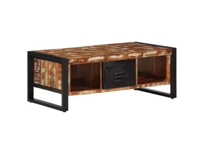 LKJephalotrop Couchtisch Altholz Massiv Holz Tisch 90x50x36 cm Stabiler Sofatisch aus recyceltem Massivholz mit Metallgestell für Ihr Wohnzimmer im industriellen Design.